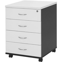 LOGAN MOBILE PEDESTAL 4 DRAWER 476W X 470D X 676MMH WHITE AND IRONSTONE