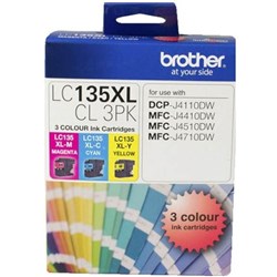 BROTHER LC-135XLCL INK CARTRIDGE HIGH YIELD COLOUR VALUE PACK CMY