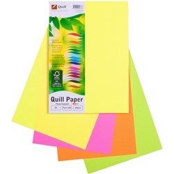 QUILL COLOUR COPY PAPER A4 80GSM FLUORO ASSORTED PACK OF 100
