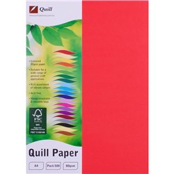 QUILL COLOUR COPY PAPER A4 80GSM RED REAM OF 500
