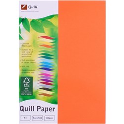 QUILL COLOUR COPY PAPER A4 80GSM ORANGE REAM OF 500