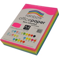 RAINBOW OFFICE COPY PAPER A4 75GSM FLUORO ASSORTED REAM OF 500