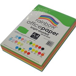 RAINBOW OFFICE COPY PAPER A4 80GSM BRIGHT ASSORTED REAM OF 500