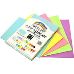 RAINBOW OFFICE COPY PAPER A4 80GSM PASTEL ASSORTED PACK OF 100