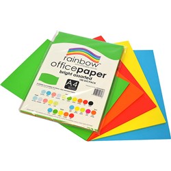 RAINBOW OFFICE COPY PAPER A4 80GSM BRIGHT ASSORTED PACK OF 100
