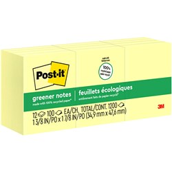 POST-IT 653-RP GREENER NOTES 36X48MM RECYCLED YELLOW PACK OF 12