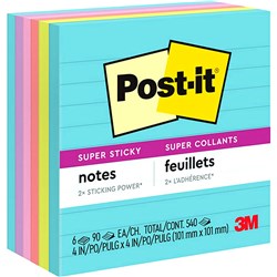 POST-IT 675-6SSMIA LINED SUPER STICKY NOTES 100 X 100MM SUPERNOVA NEONS PACK OF 6