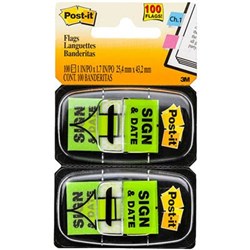 POST-IT 680-SD2 FLAGS TWIN PACK 25X43MM SIGN & DATE GREEN PACK OF 2