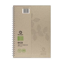 OLYMPIC ECO WIRO NOTEBOOK A4 RULED 8MM SPIRAL SIDE BOUND 200 PAGE