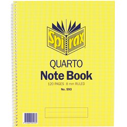 SPIRAX 593 QUARTO NOTEBOOK 250 X 200MM RULED 120 PAGE SIDE OPENING