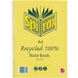 SPIRAX 810 RECYCLED 100% NOTEBOOK A4 RULED 120 PAGES SIDE OPENING