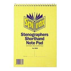 SPIRAX 566A STENOGRAPHERS SHORTHAND NOTEBOOK 225 X 152MM CENTRE RULE 200 PAGE TOP OPEN