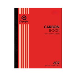 OLYMPIC 607 CARBON BOOK TRIPLICATE FEINT RULED 250 X 200MM 100 LEAF RED