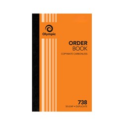 OLYMPIC 738 ORDER BOOK CARBONLESS DUPLICATE 200 X 125MM 50 LEAF ORANGE