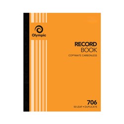 OLYMPIC 706 RECORD BOOK CARBONLESS DUPLICATE 250 X 200MM 50 LEAF ORANGE