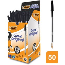 BIC CRISTAL ORIGINAL BALLPOINT PEN MEDIUM 1MM BLACK BOX OF 50