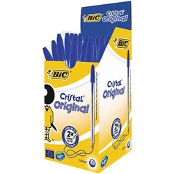 BIC CRISTAL ORIGINAL BALLPOINT PEN MEDIUM 1MM BLUE BOX OF 50