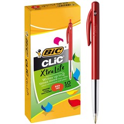 BIC CLIC M10 XTRA LIFE BALLPOINT PEN RETRACTABLE MEDIUM 1MM RED PACK OF 10