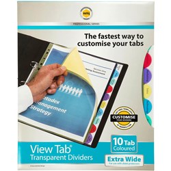 MARBIG PROFESSIONAL SERIES DIVIDERS A4 10 VIEW TAB EXTRA WIDE TRANSPARENT MULTI COLOUR