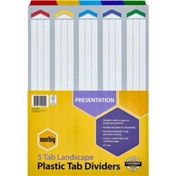 MARBIG PLASTIC INDICES & DIVIDERS A3 REINFORCED 5 TAB LANDSCAPE MULTI COLOUR