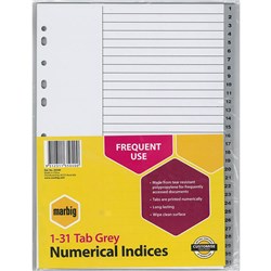 MARBIG PLASTIC INDICES & DIVIDERS A4 1-31 TAB GREY
