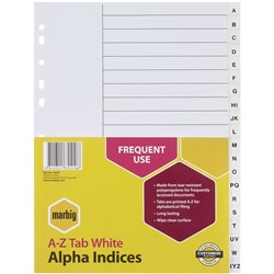 MARBIG PLASTIC INDICES & DIVIDERS TABS A4 A-Z WHITE
