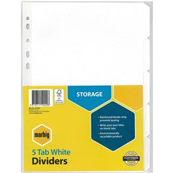 MARBIG MANILLA INDICES & DIVIDERS A4 5 TAB WHITE