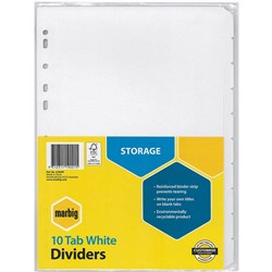 MARBIG MANILLA INDICES & DIVIDERS A4 10 TAB WHITE