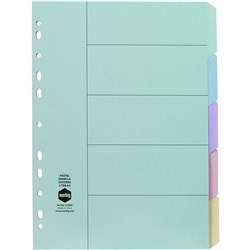 MARBIG MANILLA INDICES & DIVIDERS A4 5 TAB PASTEL COLOURS