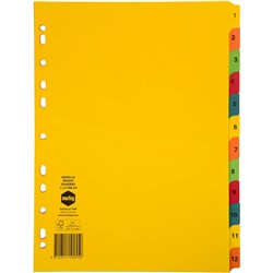 MARBIG MANILLA INDICES & DIVIDERS A4 1-12 TAB BRIGHT COLOURS