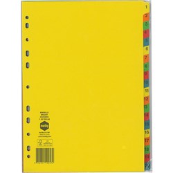 MARBIG MANILLA INDICES & DIVIDERS A4 1-20 TAB BRIGHT COLOURS