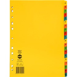 MARBIG MANILLA INDICES & DIVIDERS A4 A-Z TAB BRIGHT COLOURS