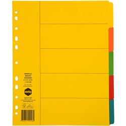 MARBIG MANILLA INDICES & DIVIDERS A4 EXTRA WIDE 5 TAB BRIGHT COLOURS