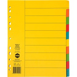 MARBIG MANILLA INDICES & DIVIDERS A4 EXTRA WIDE 10 TAB BRIGHT COLOURS