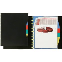MARBIG KWIK ZIP DISPLAY BOOK A4 REFILLABLE 20 POCKET WITH 4 COLOUR DIVIDERS BLACK COVER
