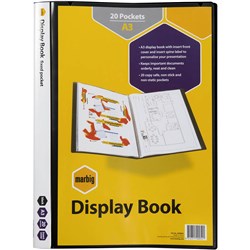 MARBIG DISPLAY BOOK A3 20 POCKET INSERTABLE COVER AND SPINE BLACK