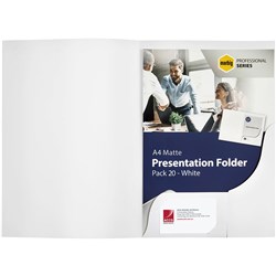 MARBIG PROFESSIONAL SERIES PRESENTATION FOLDERS A4 MATTE WHITE PACK OF 20