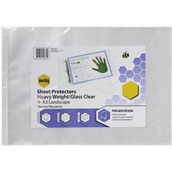 MARBIG SHEET PROTECTORS A3 HEAVY DUTY ULTRA CLEAR LANDSCAPE BOX OF 100