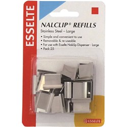 ESSELTE NALCLIP REFILLS LARGE STAINLESS STEEL 60 SHEET CAPACITY PACK OF 25 SILVER
