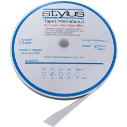 STYLUS HOOK FASTENER 25MMX25M STRIP WHITE 25M ROLL HOOK ONLY