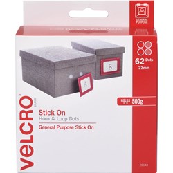VELCRO BRAND STICK ON HOOK & LOOP 22MM 62 DOTS WITH DISPENSER WHITE