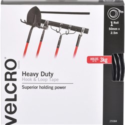 VELCRO BRAND HEAVY DUTY HOOK & LOOP 50MM X 2.5M TAPE BLACK