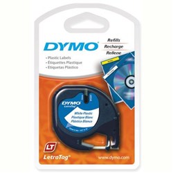 DYMO LETRATAG LABEL CASSETTE TAPE 12MM X 4M BLACK ON WHITE