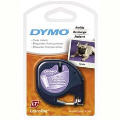 DYMO LETRATAG LABELLING TAPE 12MM X 4M BLACK ON CLEAR