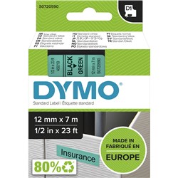 DYMO D1 LABEL CASSETTE TAPE 12MMX7M BLACK ON GREEN