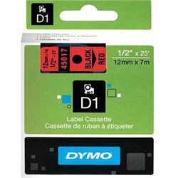DYMO D1 LABEL CASSETTE TAPE 12MMX7M BLACK ON RED