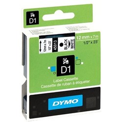 DYMO D1 LABEL CASSETTE TAPE 12MMX7M BLACK ON WHITE