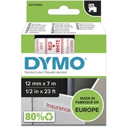 DYMO D1 LABEL CASSETTE TAPE 12MMX7M RED ON WHITE