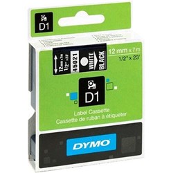 DYMO D1 LABEL CASSETTE TAPE 12MMX7M WHITE ON BLACK