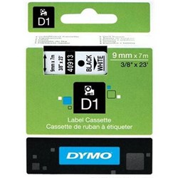 DYMO D1 LABEL CASSETTE TAPE 9MMX7M BLACK ON WHITE